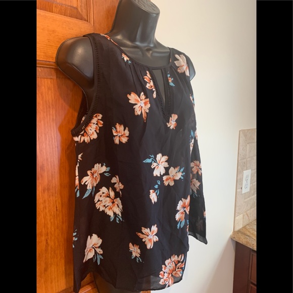 Anthropologie Greylin Sleeveless Top blouse silk Large Floral light black pink - Picture 4 of 4